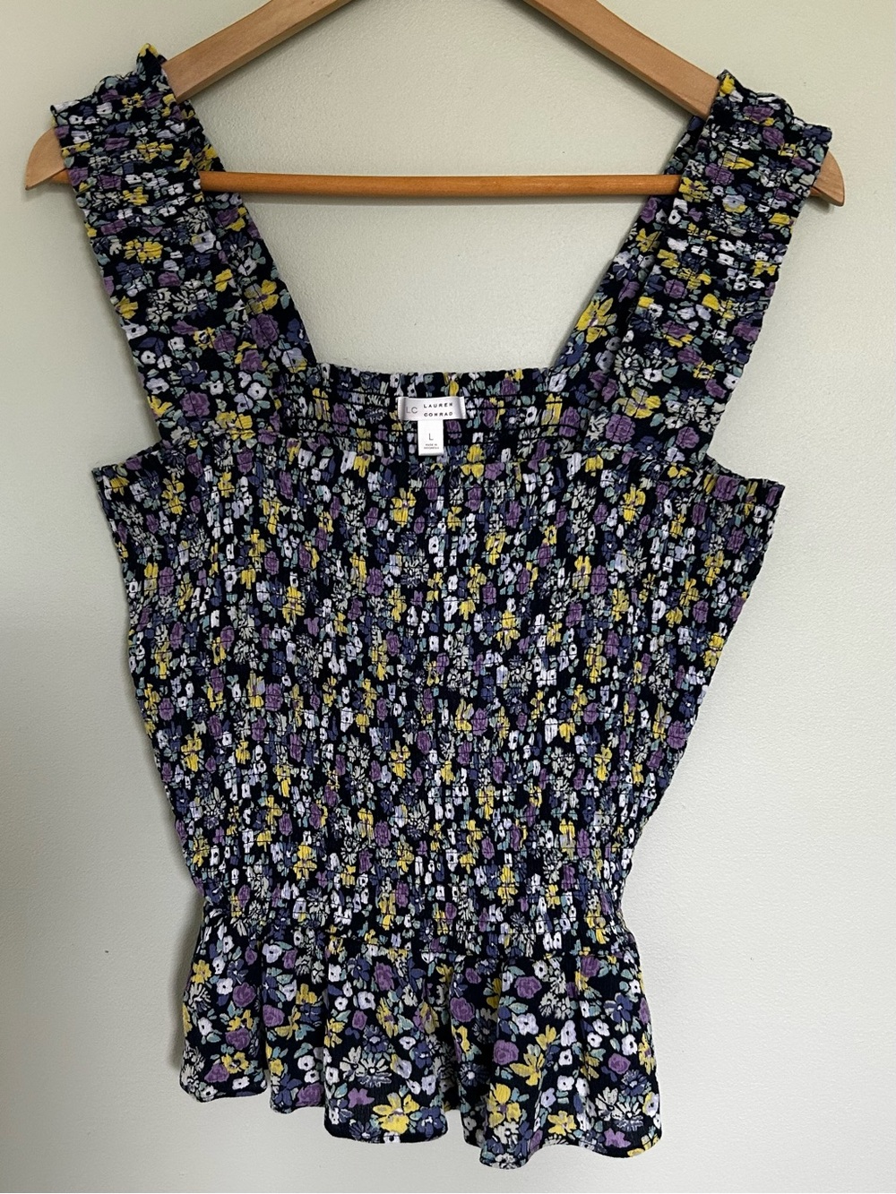 Lauren Conrad Blue Purple White & Yellow Floral Tank Top Size XL